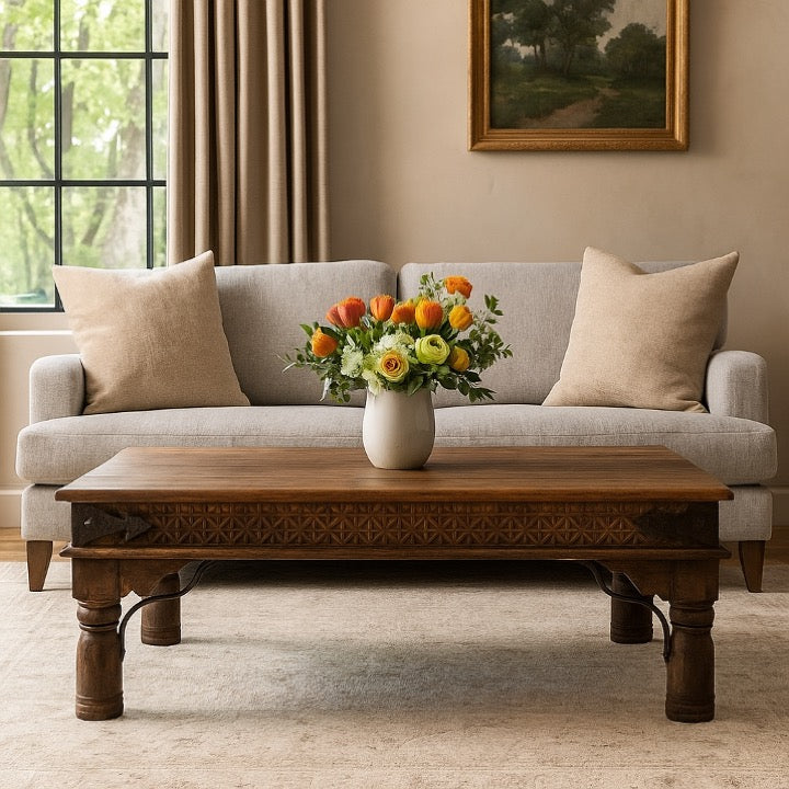 Aaron Carved Wooden Coffee Table