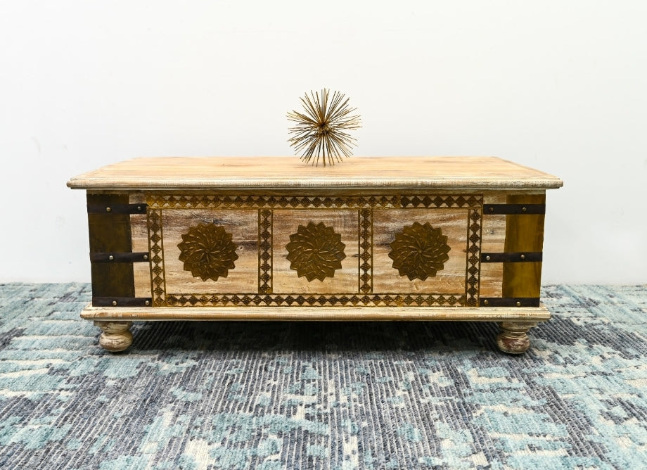 Kemi Carved Wooden Storage Trunk