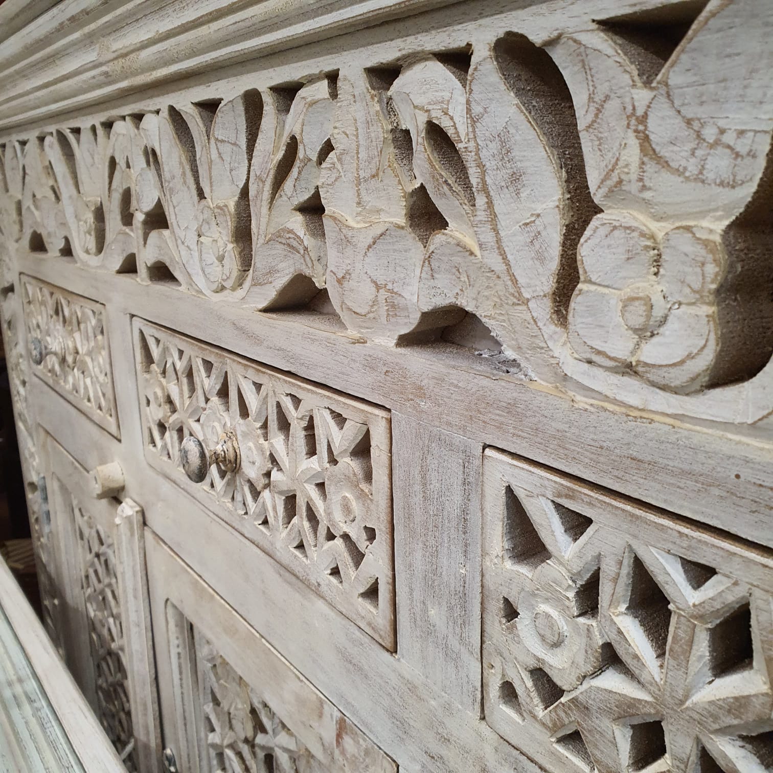 Shiva Hand Carved Wooden Sideboard