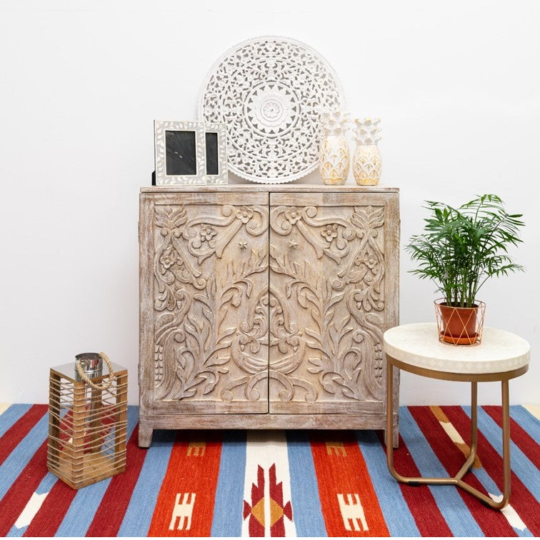 Kaye Hand Carved Wooden Shoe Cabinet