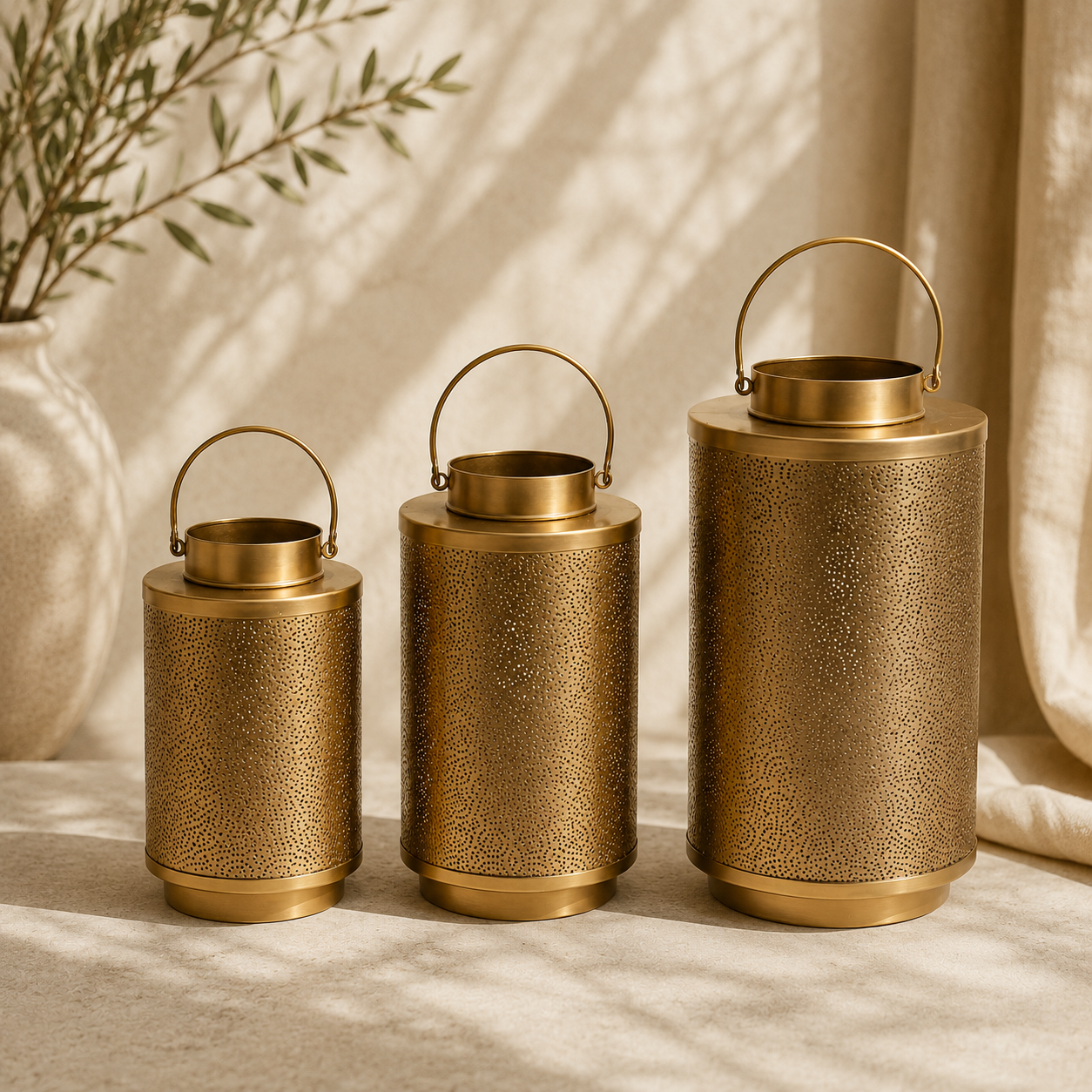 Ruby Gold Brass Finish Lantern Set of 3