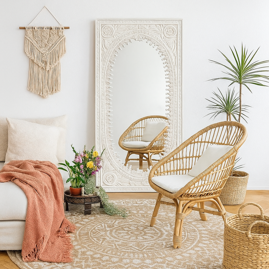 Utkarsh Spindle Carved Wooden Mirror