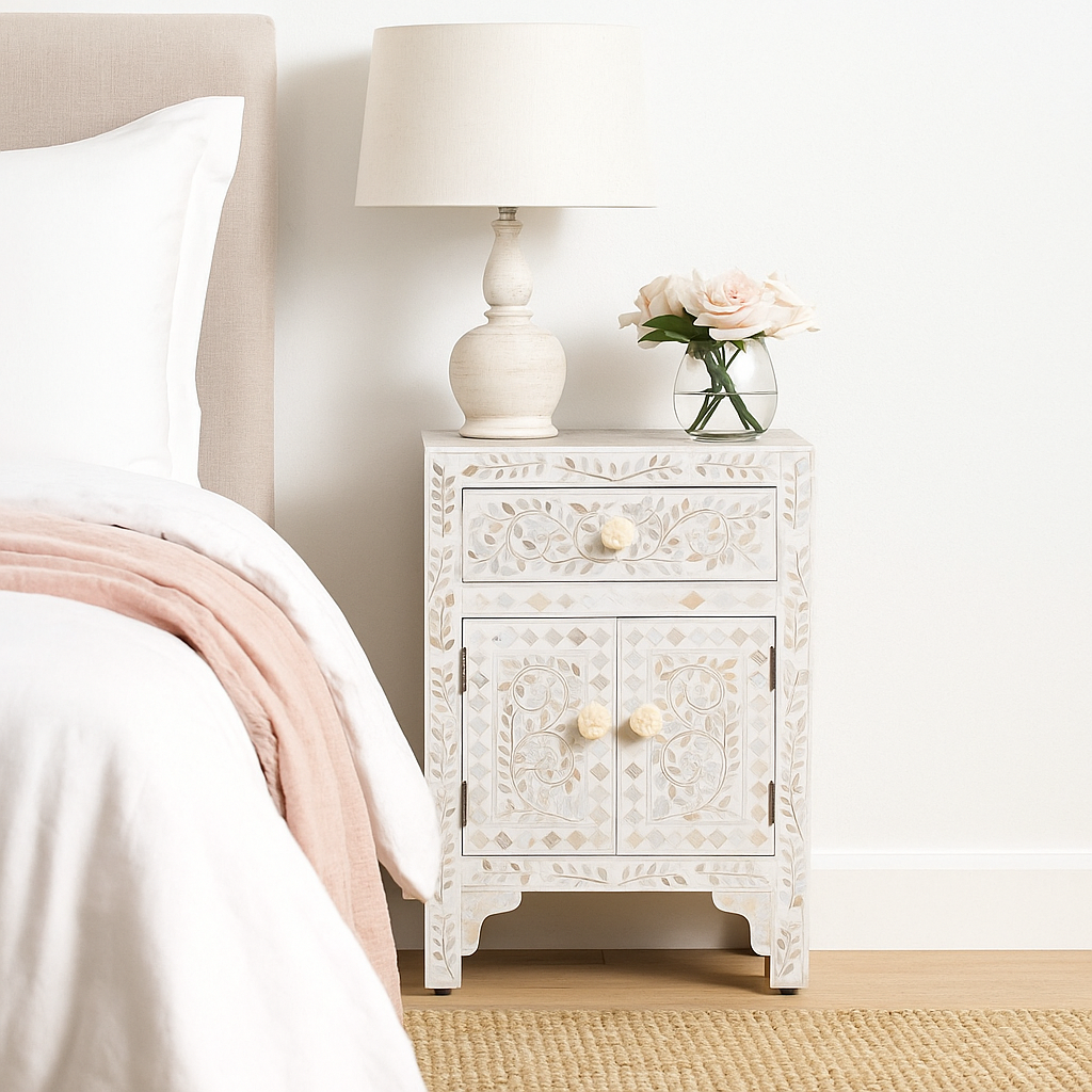 Lily Mother of pearl Inlay Bedside