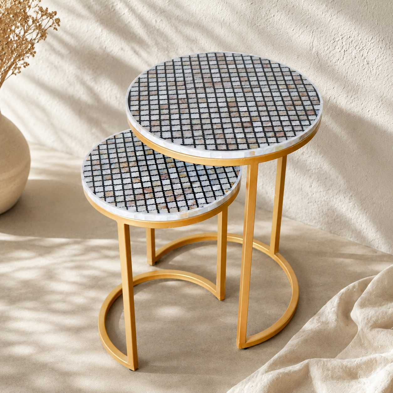 Shaile Mother of Pearl Inlay Nesting Table Set