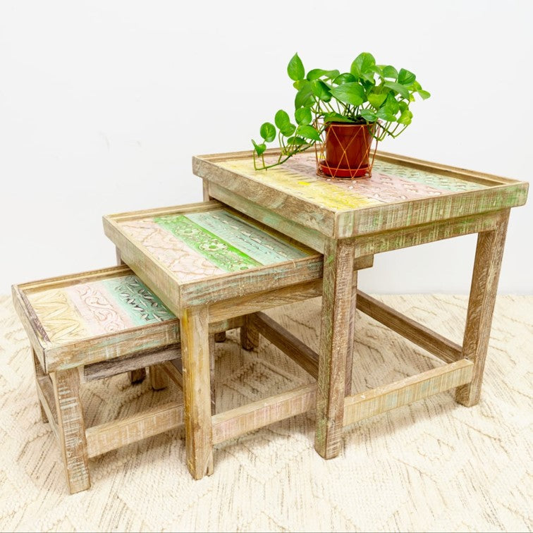 Lyric Wooden Hand Painted Nesting Table