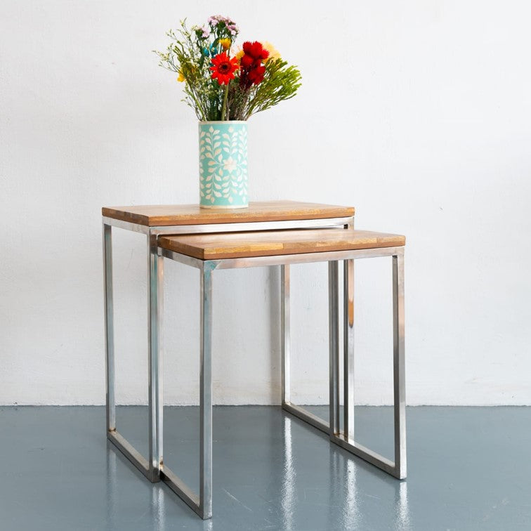 Luci Hand Carved Wooden Nesting Table
