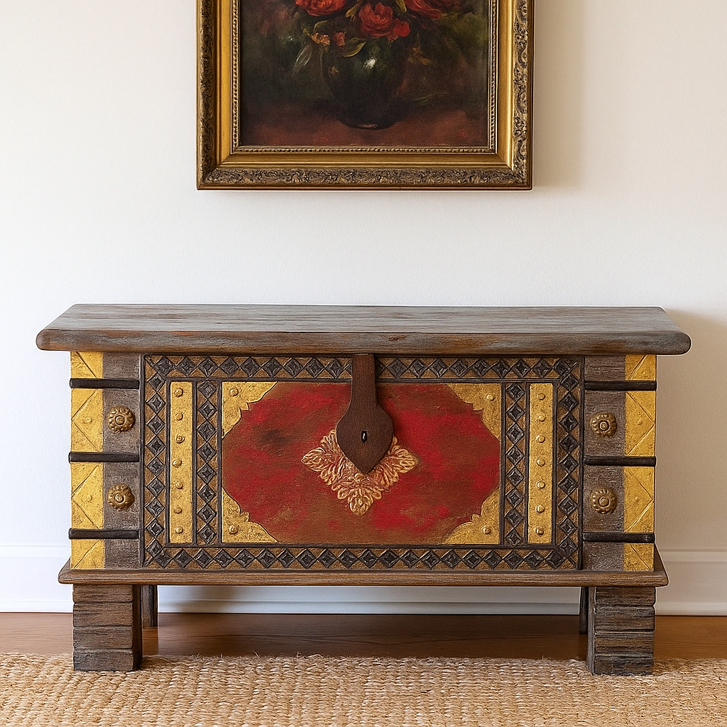 Yuvi Wooden Carved Storage Trunk