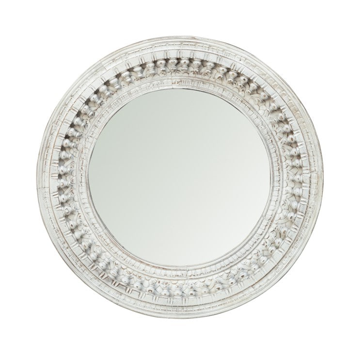 Becca Carved Spindle Round Mirror