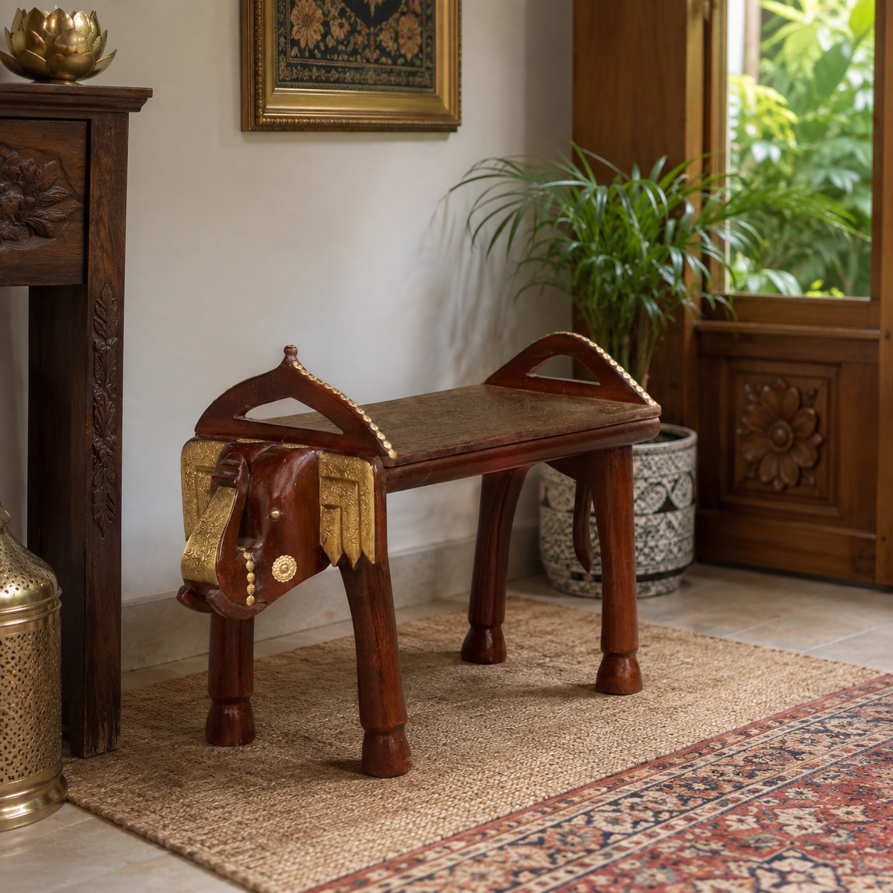 Elliana Wooden Hand Carved Stool