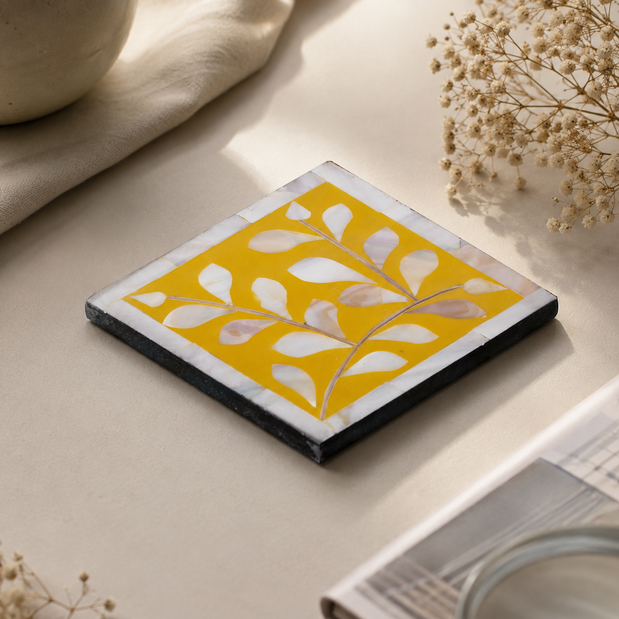 Flora Mother of Pearl Inlay Coaster