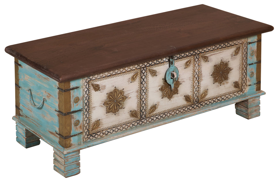 Anika  Vintage Style Brass Fitted Wooden Trunk
