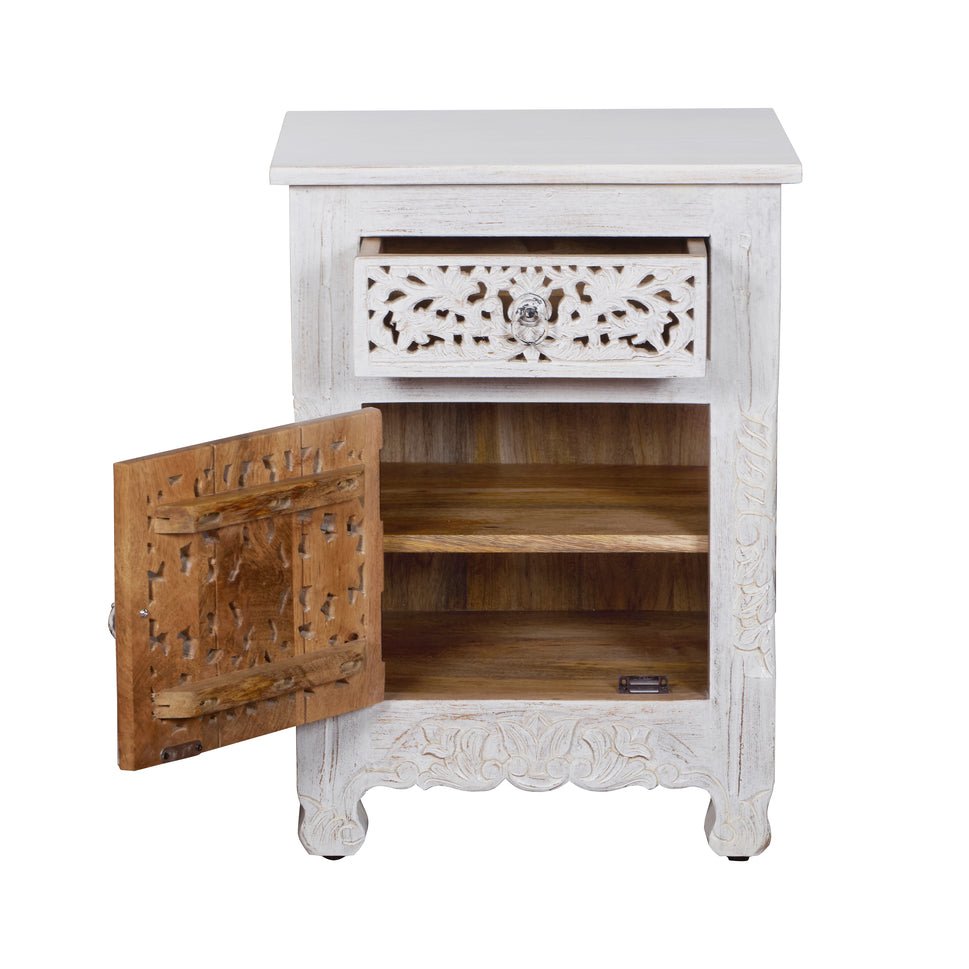 Deena Hand Carved Wooden Bedside