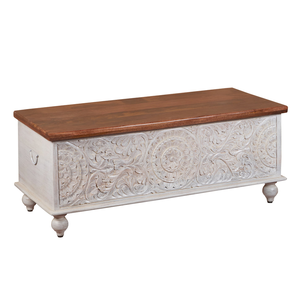 Jenny Carved Wooden Storage Trunk