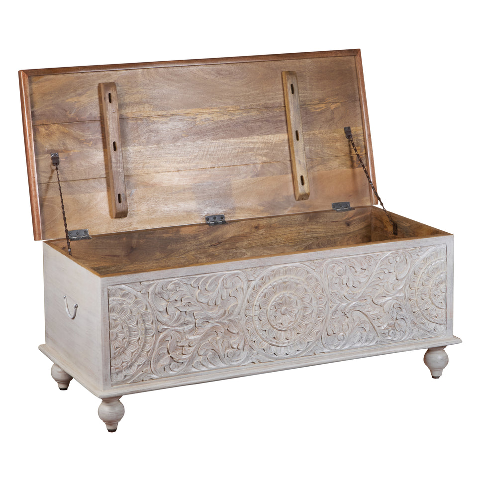 Jenny Carved Wooden Storage Trunk