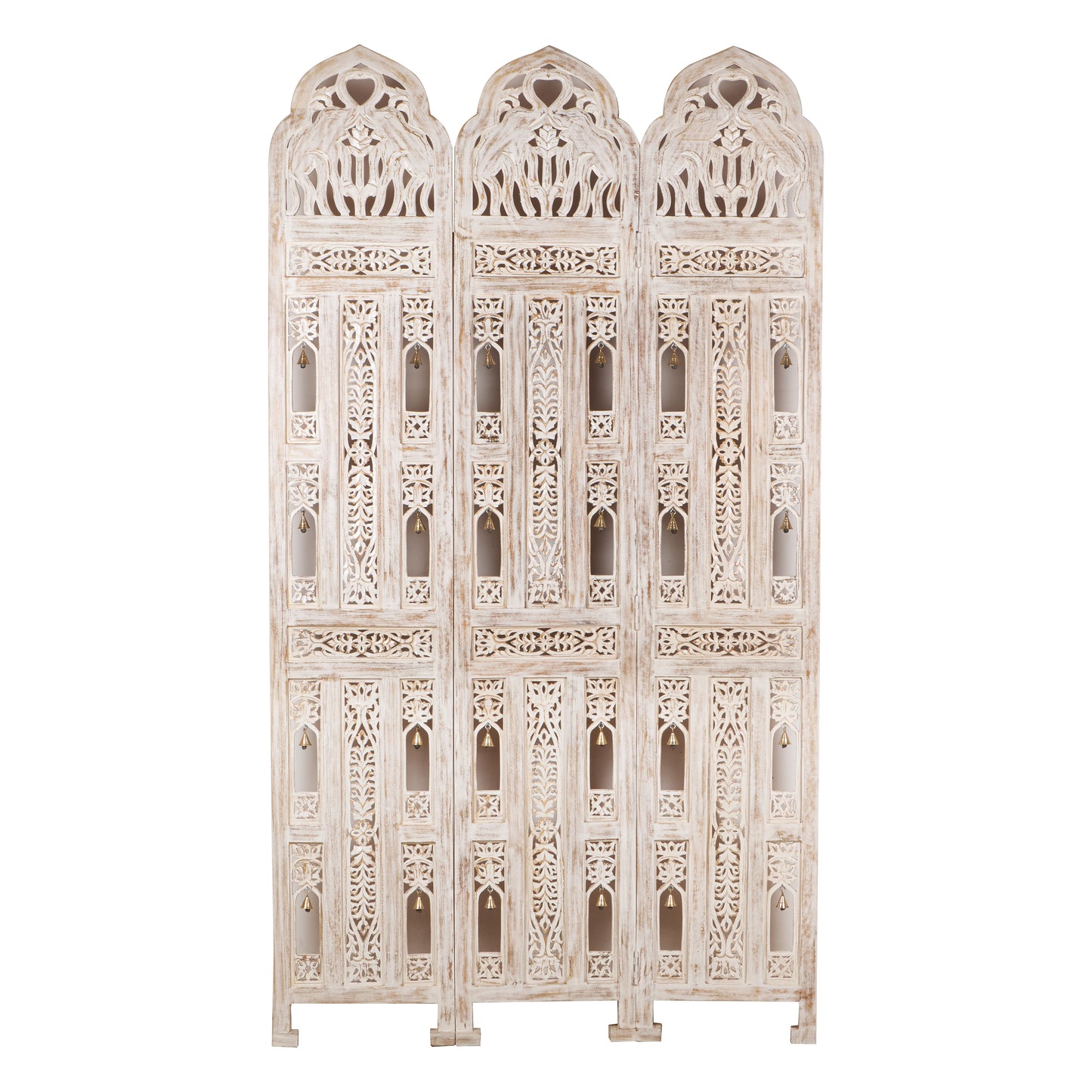 Akira Hand Carved Room Divider with Brass bells