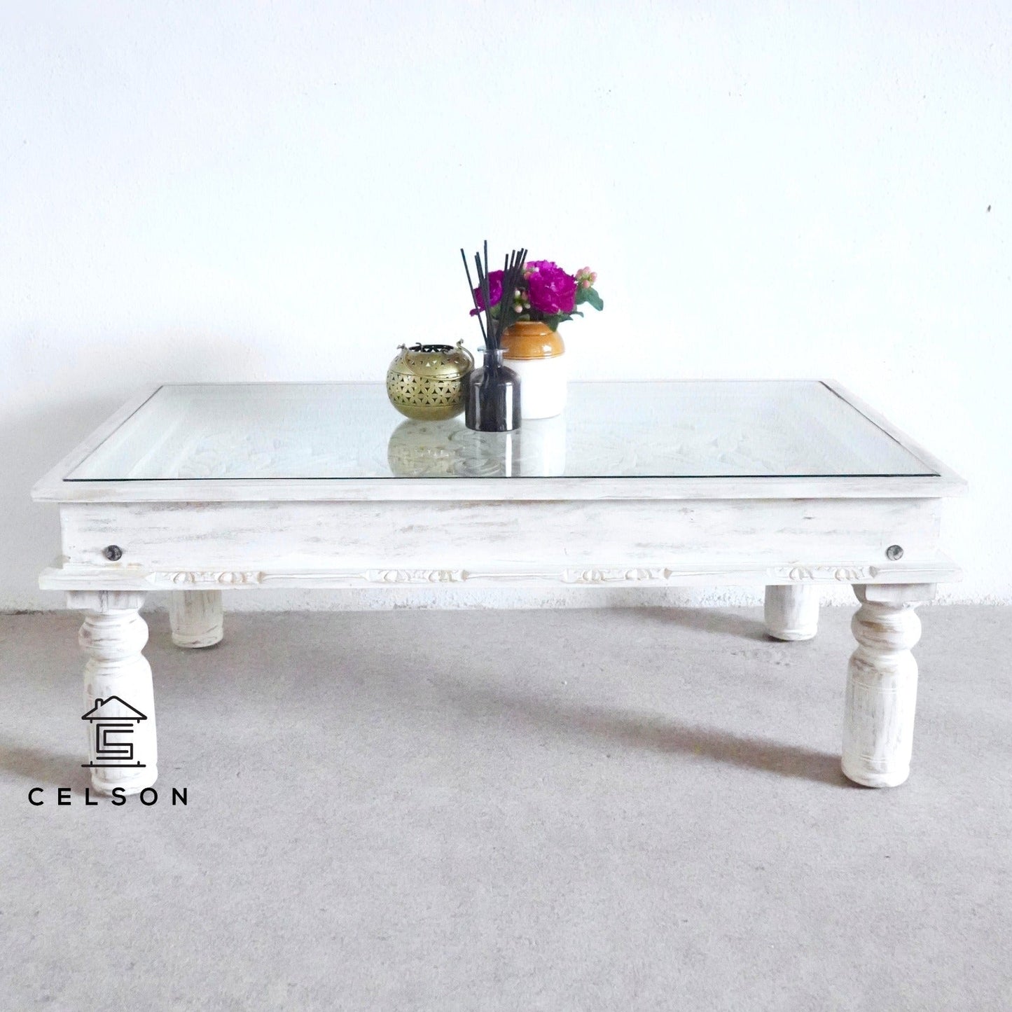 Lily Wooden Carved Coffee Table