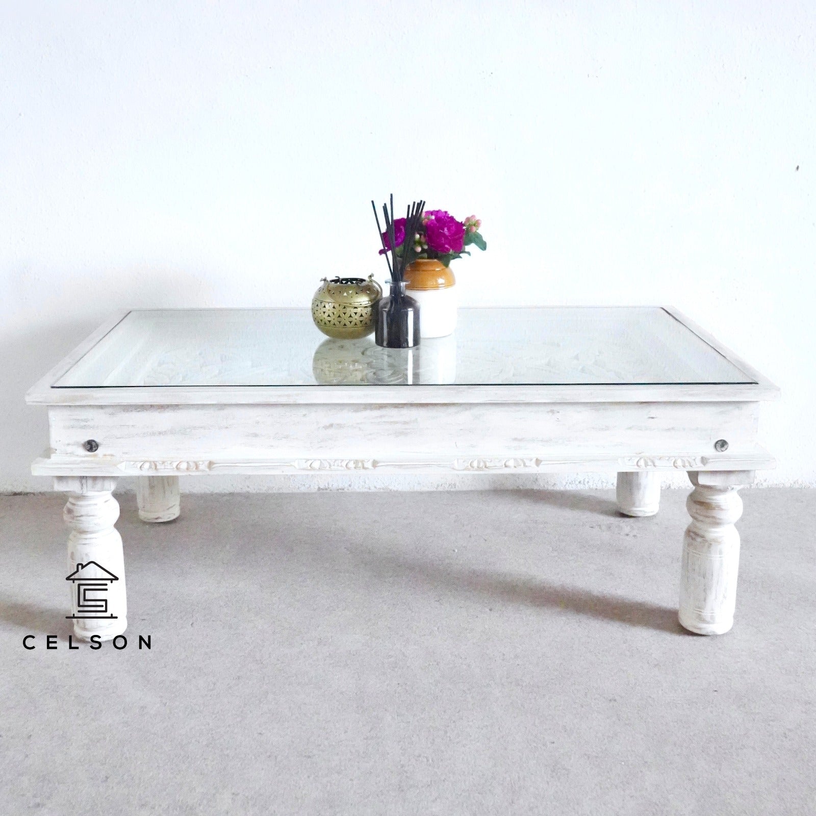 Lily Wooden Carved Coffee Table