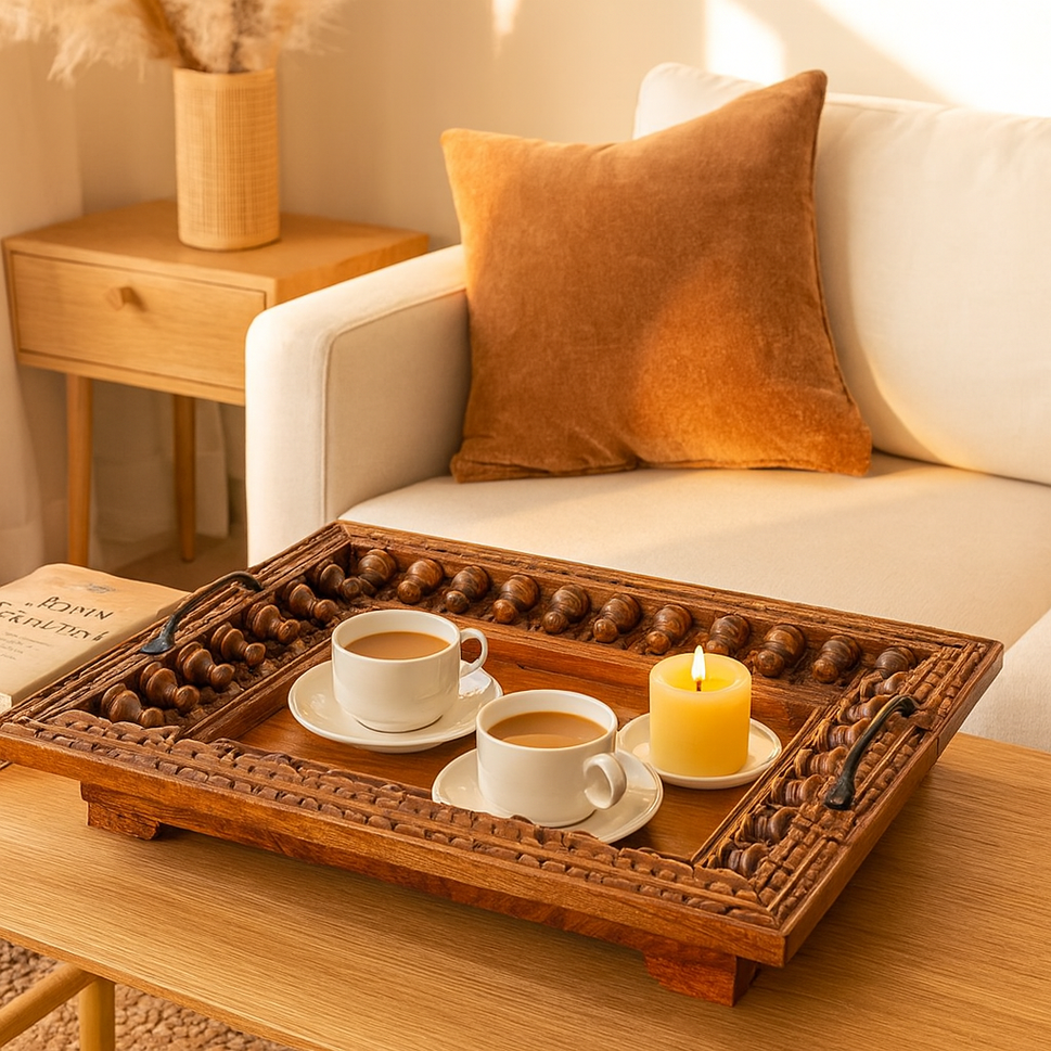Nivi Wooden Spindle Tray