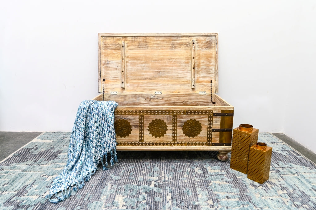 Kemi Carved Wooden Storage Trunk