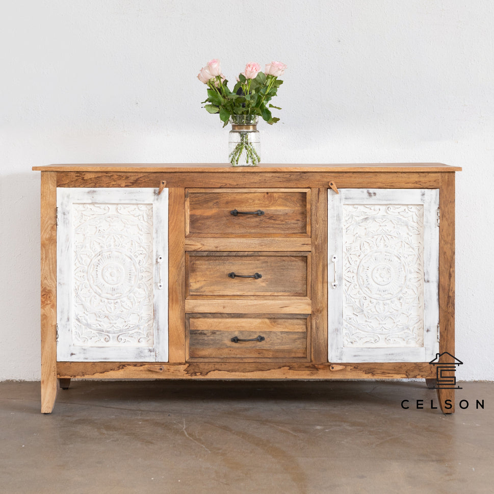 Rose Hand Carved Wooden Sideboard