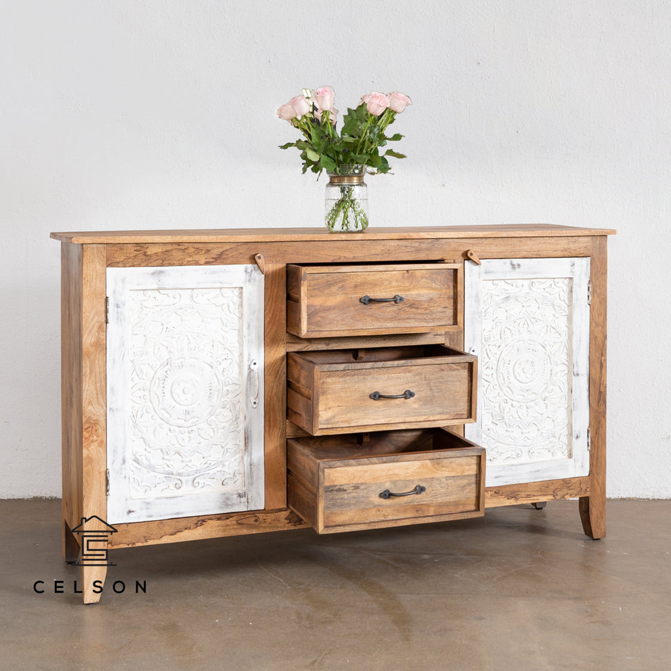 Rose Hand Carved Wooden Sideboard