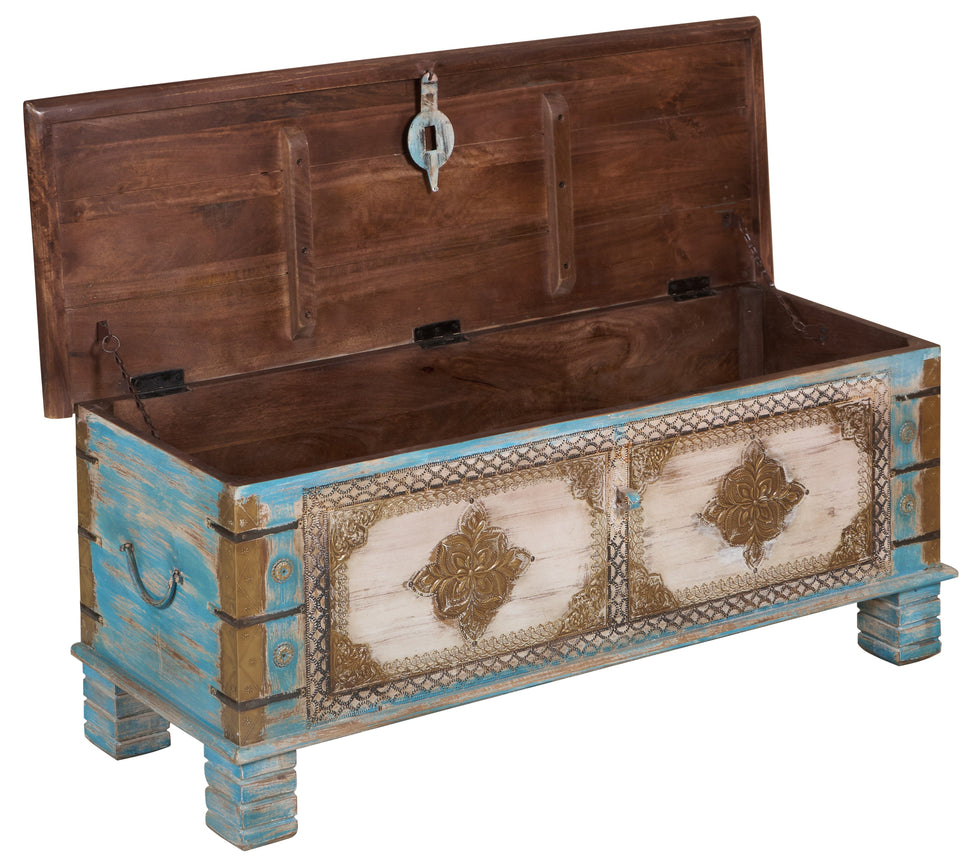 Evan  Vintage Style Brass Fitted Wooden Trunk