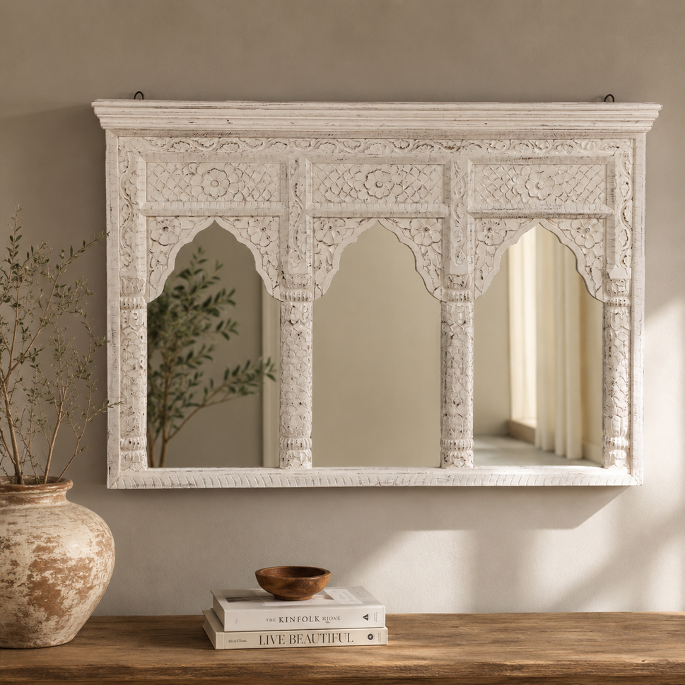 Mahee Hand Carved Wooden Arch Mirror