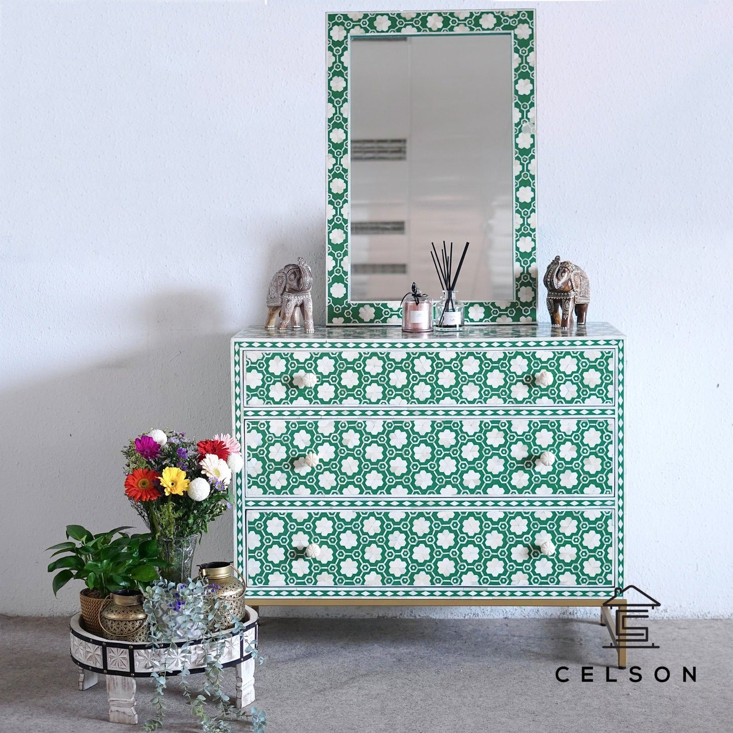 Aaron Bone Inlay Chest and Mirror