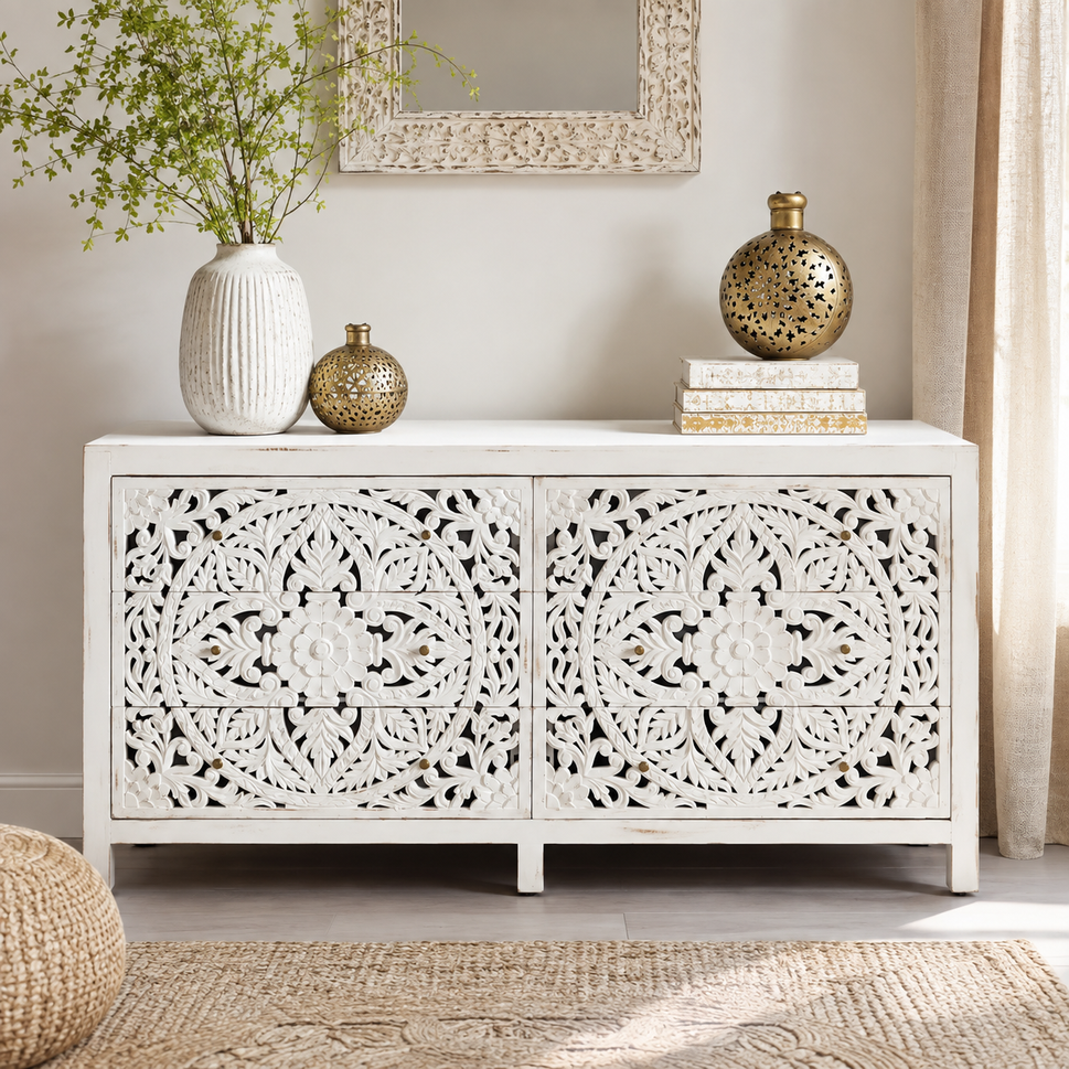 Elyana Carved Wooden Chest of Drawer