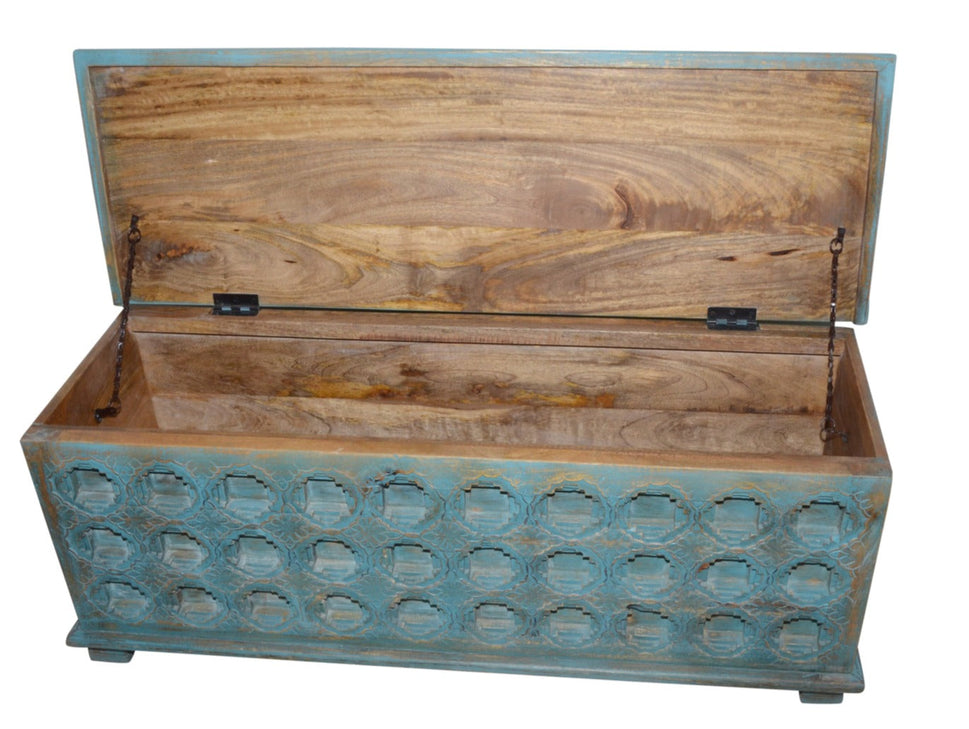 Hannah Carved Wooden Coffee Storage Trunk