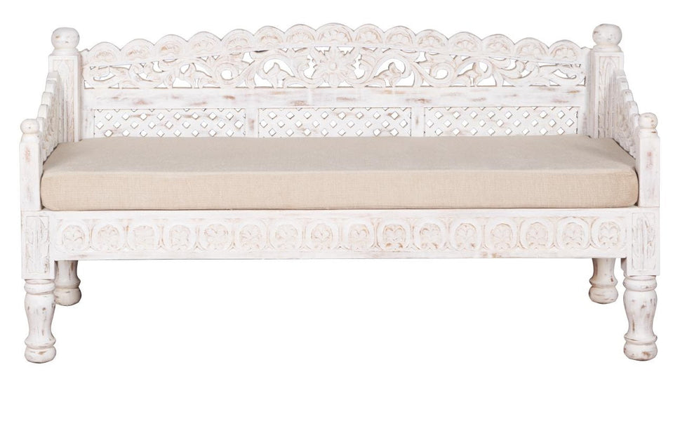 Ethan Wooden Hand Carved 3 Seater Sofa with Cushion Seat