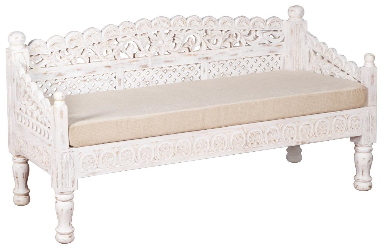 Ethan Wooden Hand Carved 3 Seater Sofa with Cushion Seat