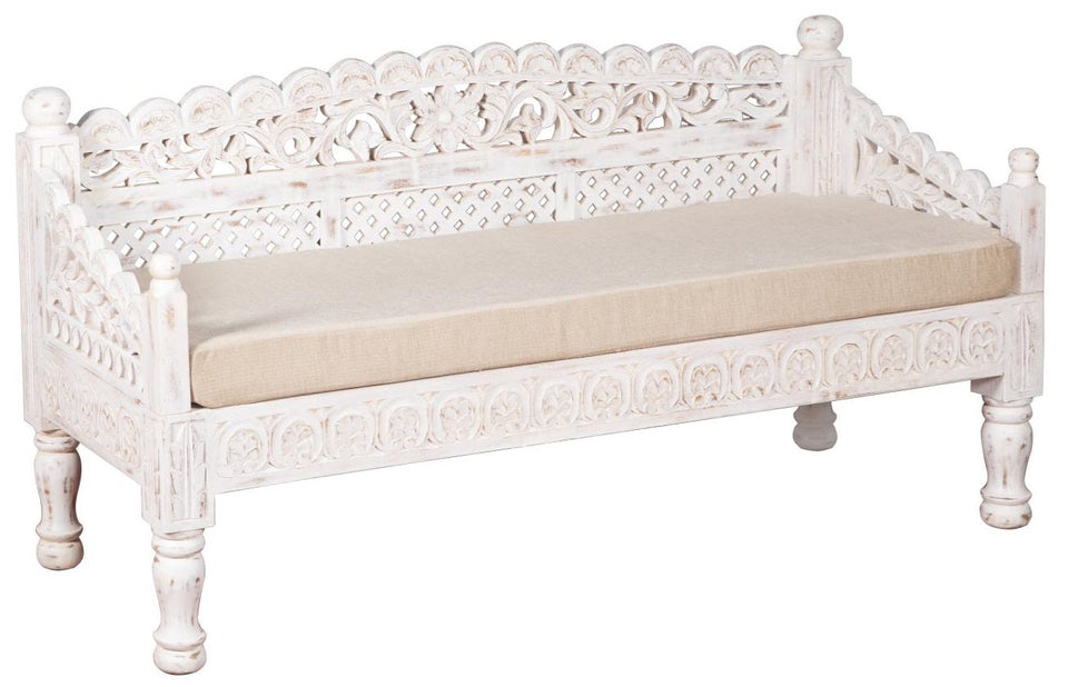 Ethan Wooden Hand Carved 3 Seater Sofa with Cushion Seat