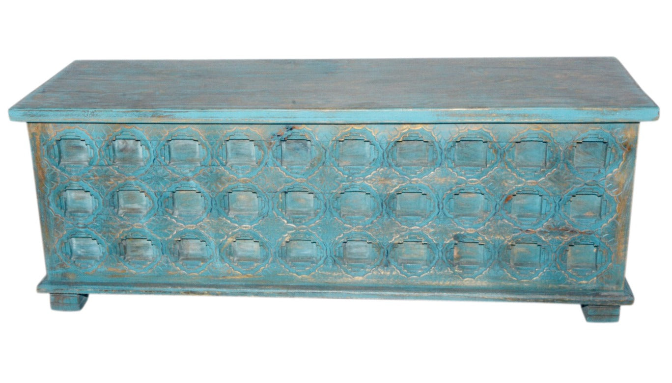 Hannah Carved Wooden Coffee Storage Trunk