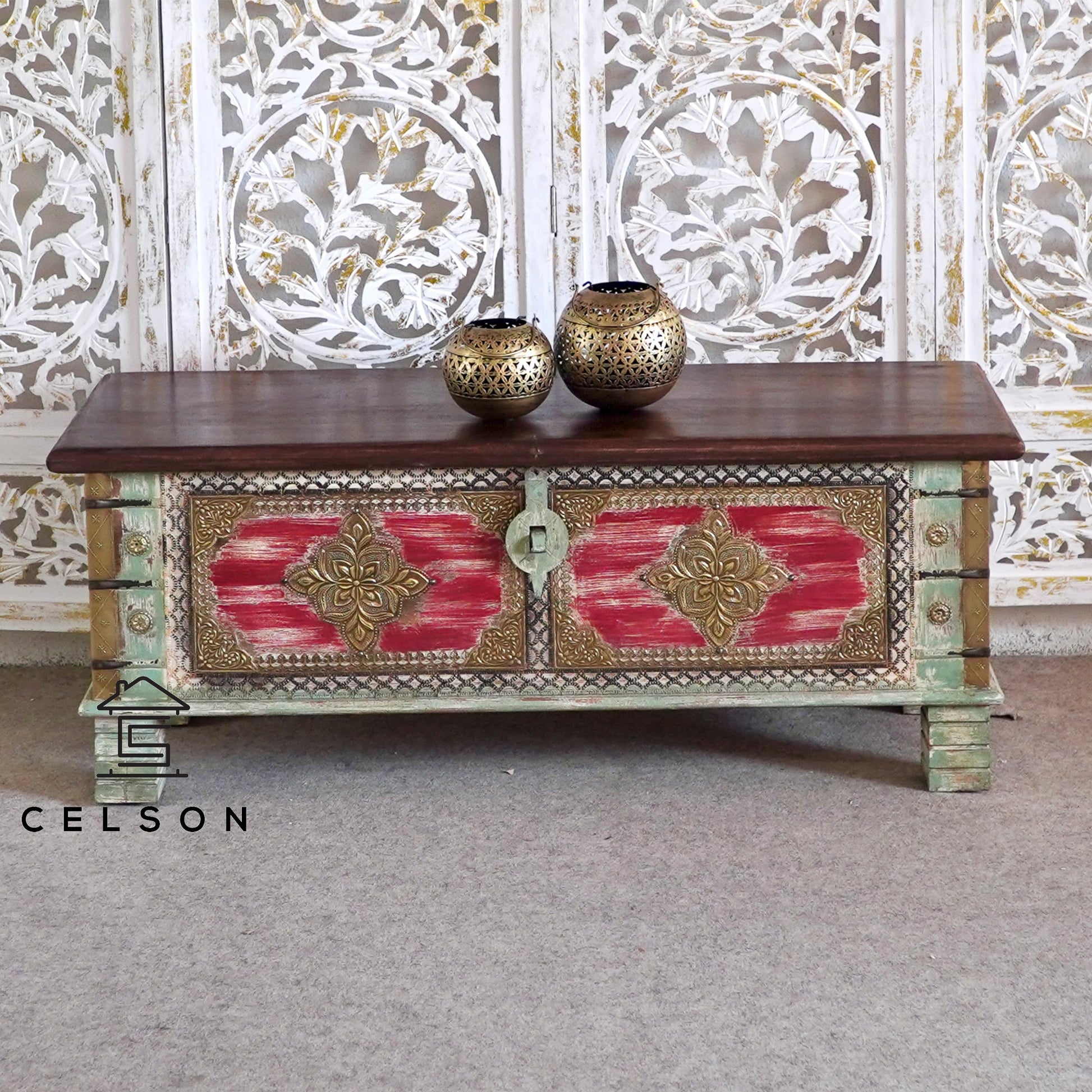 Kate  Vintage Style Brass Fitted Wooden Trunk