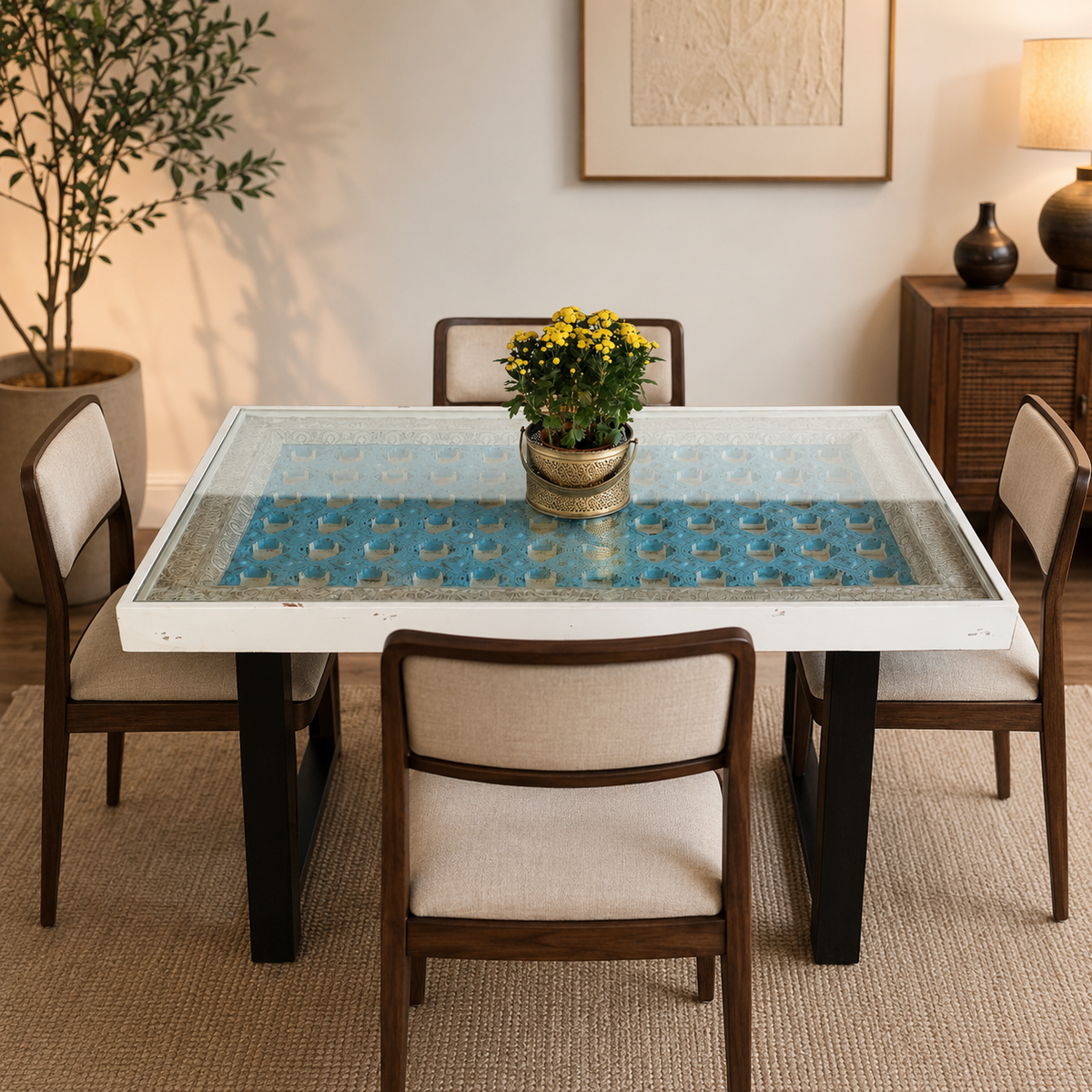 Ranveer Hand Carved Wooden Dining Table