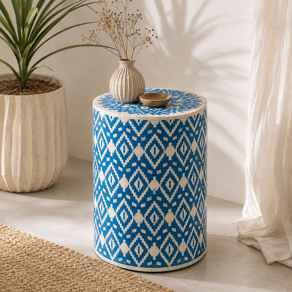Bliss  Bone Inlay Round Stool