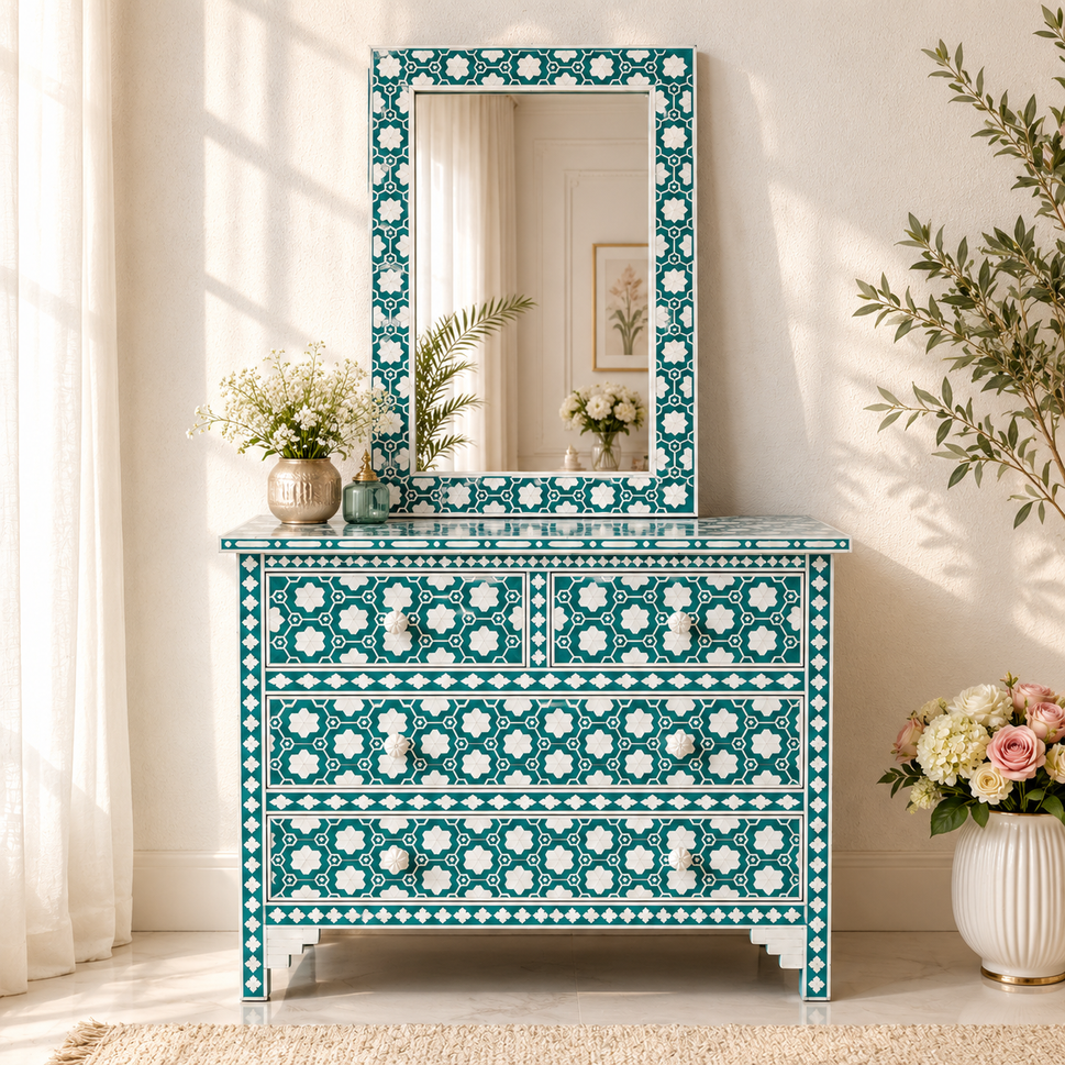 Aaron Bone Inlay Chest and Mirror