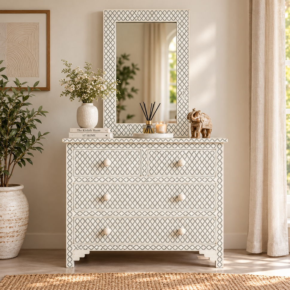 Prateek Bone Inlay Chest of drawer and Mirror