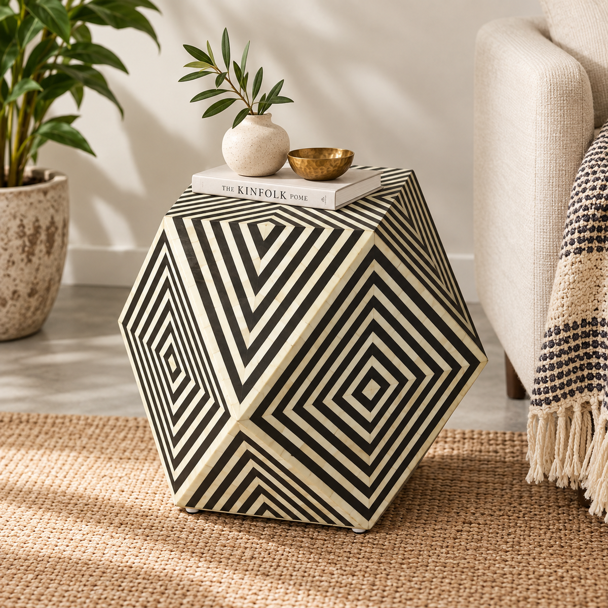 Jodhi Bone Inlay Chevron Side Table