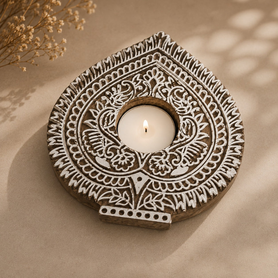 Elorra Hand Carved Wooden T Light Holder