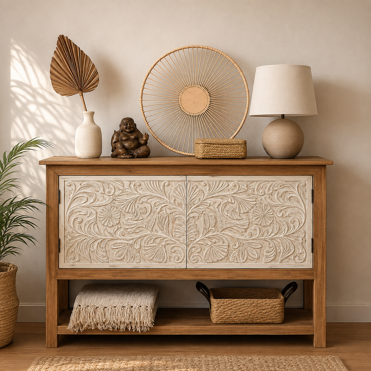 Raisha Hand Carved Wooden Console Table