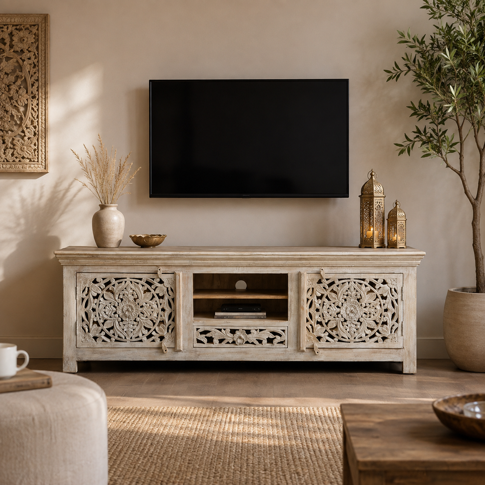 Megha Hand Carved Wooden TV Cabinet