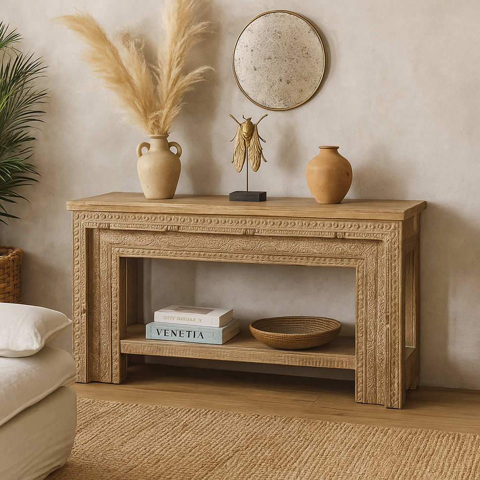 Milaan Hand Carved Wooden Console Table