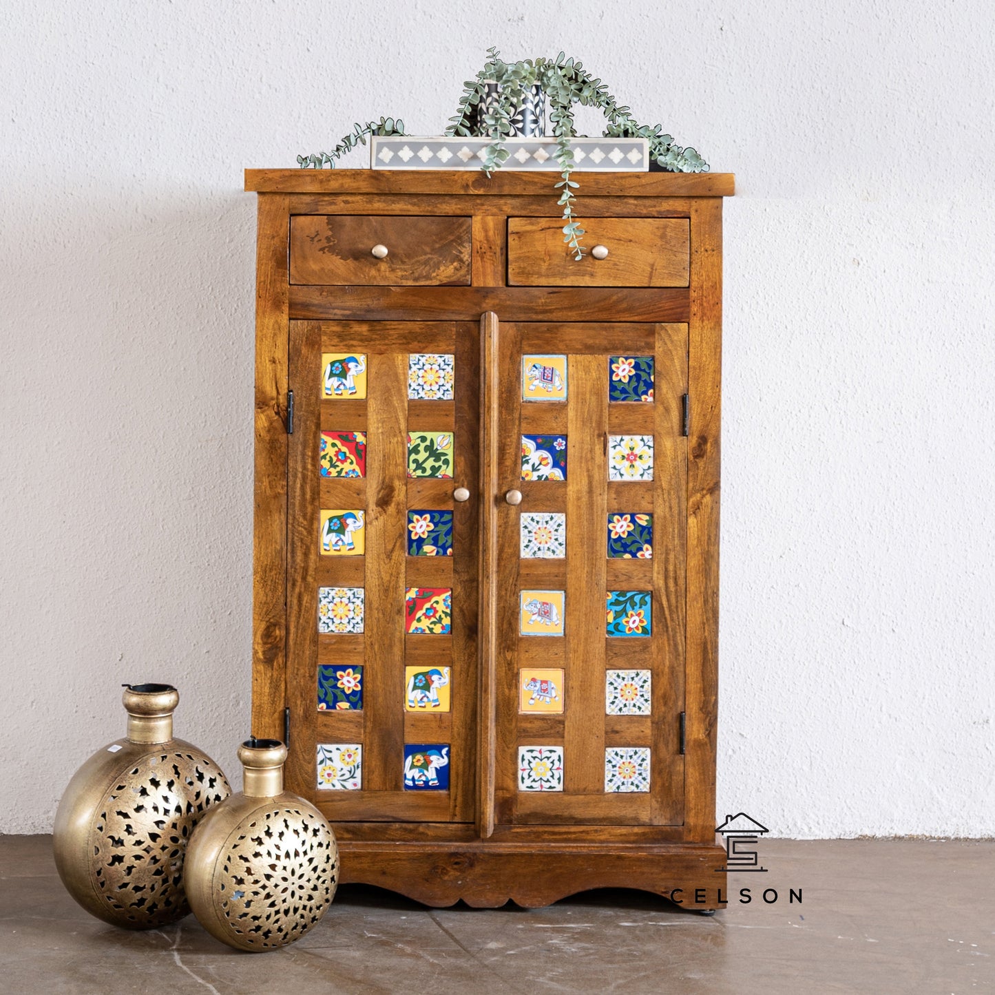 Smith Hand Carved Tile Shoe Cabinet