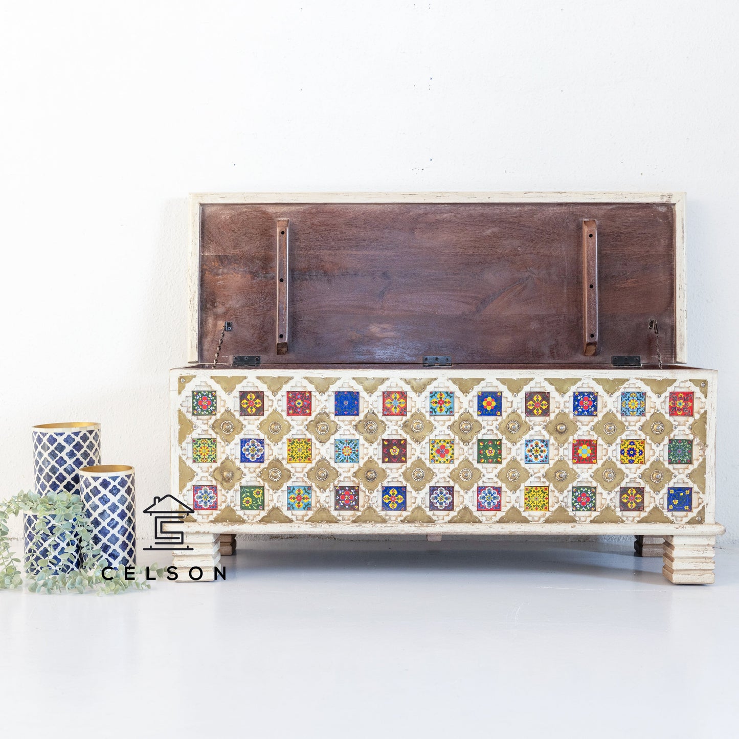 Jesse Wooden Carved Storage Trunk