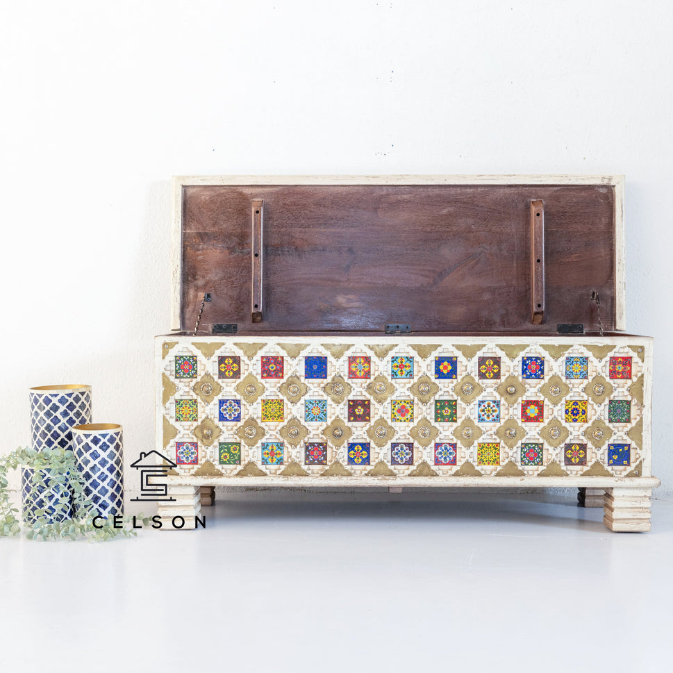 Jesse Wooden Carved Storage Trunk