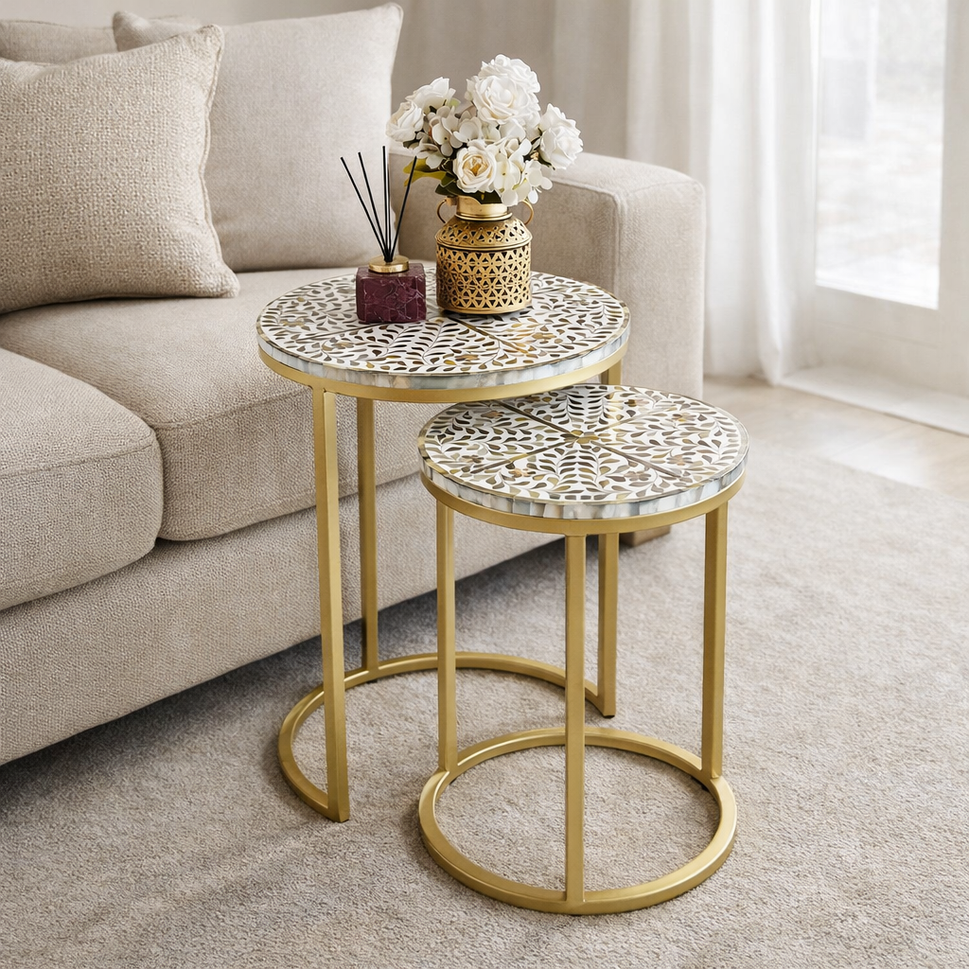 Zoya Mother of Pearl Inlay Nesting Tables
