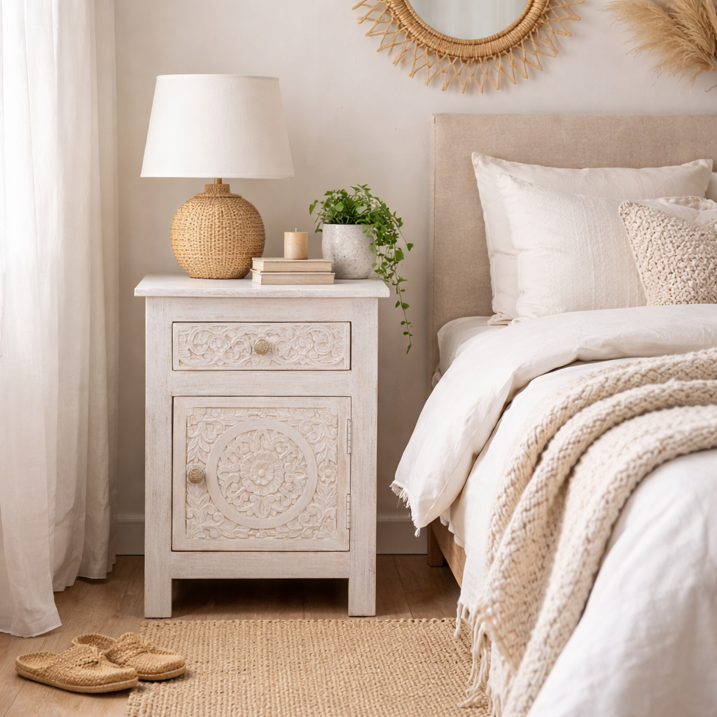 Rajni Hand Carved Wooden Bedside
