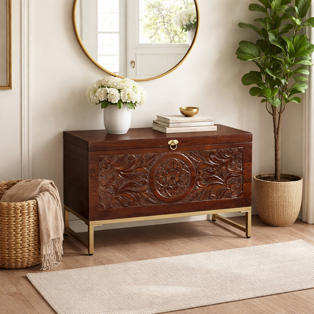 Theora Carved Storage Trunk
